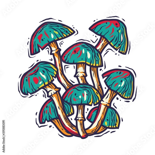 Vector illustration of fungi. Autumn mushroom picking for vegan food and cooking design