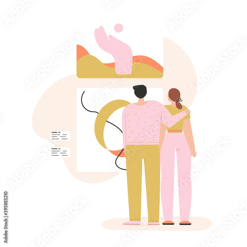 Couple at Museum of Modern Art exhibition of abstract painting