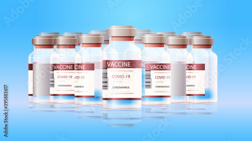 bottles vials of covid-19 vaccine injection vaccination immunization anti coronavirus disease healthcare medical concept horizontal vector illustration