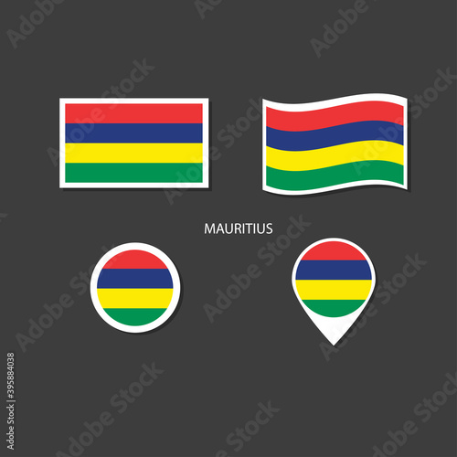 Mauritius flag logo icon set  rectangle flat icons  circular shape  marker with flags.