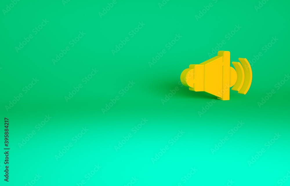 Orange Speaker volume, audio voice sound symbol, media music icon isolated on green background. Minimalism concept. 3d illustration 3D render.