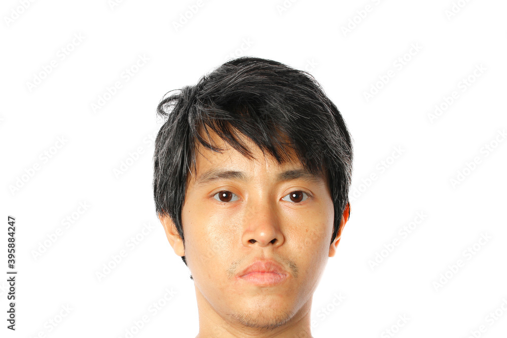 Obraz premium Closeup of face young Asian man on white background