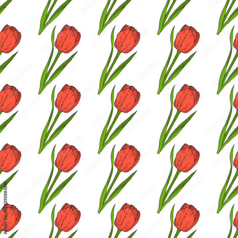 Obraz premium Seamless pattern with red tulip