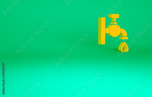 Orange Water tap icon isolated on green background. Minimalism concept. 3d illustration 3D render.