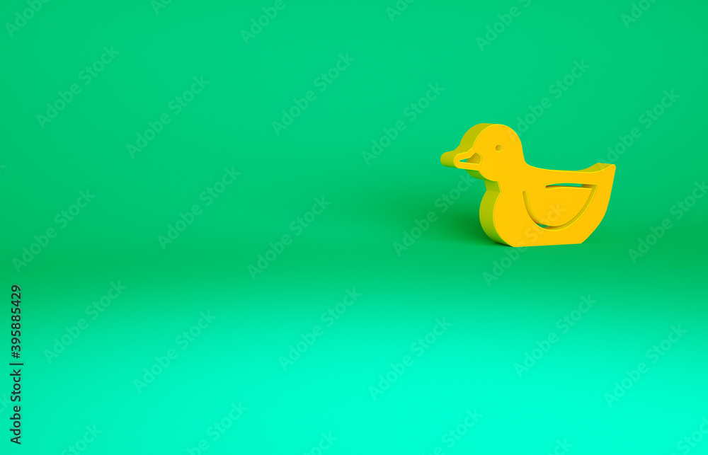 Orange Rubber duck icon isolated on green background. Minimalism concept. 3d illustration 3D render. Orange Rubber duck icon isolated on green background. Minimalism concept. 3d illustration 3D render.