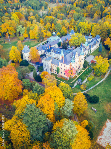 Kliczkow Castle and fall colors photo
