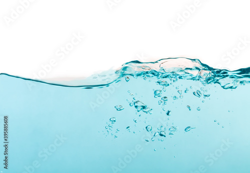 Water splash with bubbles of air, on the white