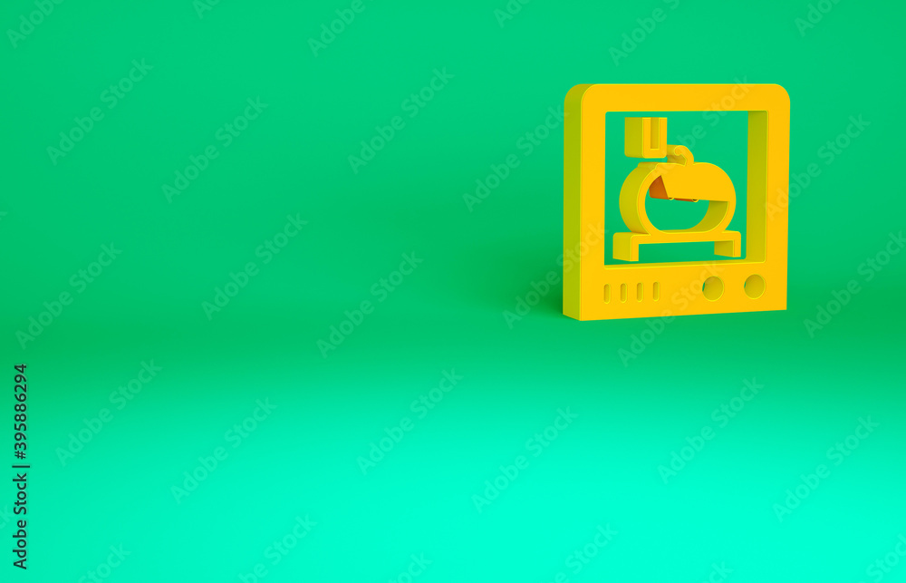 Orange 3D printing technology icon isolated on green background. Minimalism concept. 3d illustration 3D render.
