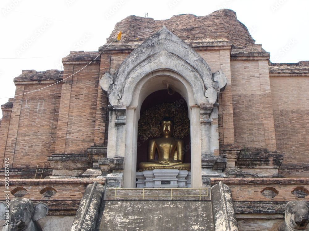 Chiang Mai, Thailand, April 25, 2016: Golden Buddha inside the Wat Chedi Luang Stupa in Chiang Mai