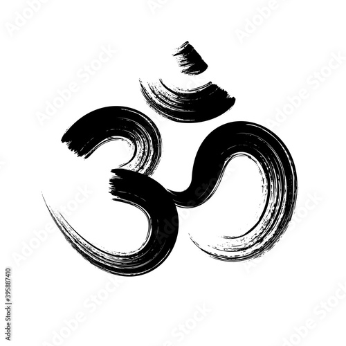 Om, Aum brush symbol. Yoga mantra Om, vector icon, grunge style