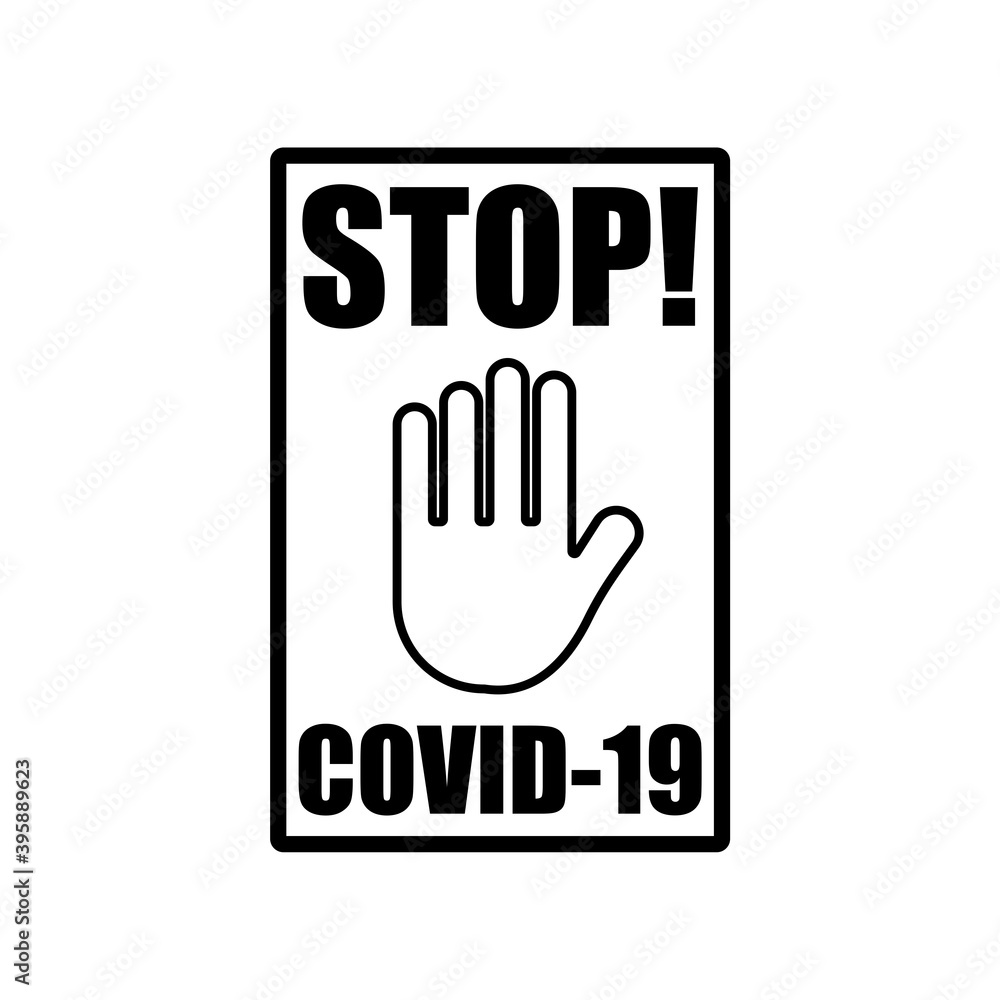 Stop Covid-19 hand flat icon isolated on white background Stop Covid-19 hand flat icon isolated on white background
