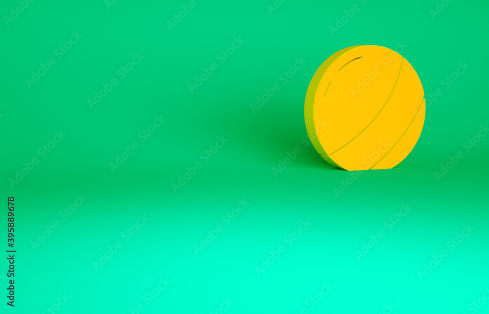 Orange Beach ball icon isolated on green background. Children toy. Minimalism concept. 3d illustration 3D render.