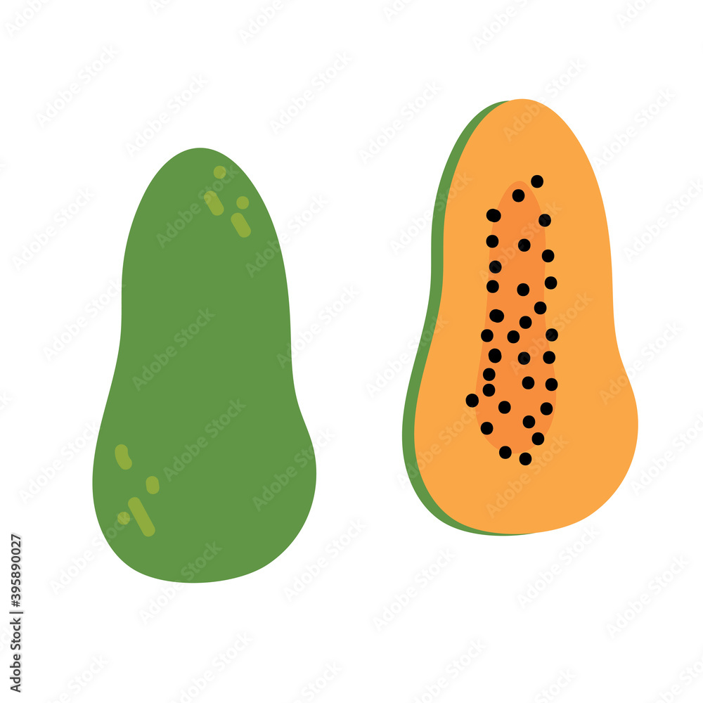 Papaya fruit in white background. simple vector for kids wallpaper, sticker, label. Papaya fruit in white background. simple vector for kids wallpaper, sticker, label.