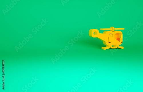 Orange Rescue helicopter aircraft vehicle icon isolated on green background. Minimalism concept. 3d illustration 3D render.