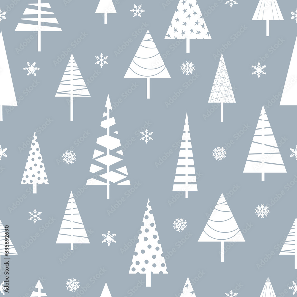 Christmas trees and snowflakes vector seamless pattern Christmas trees and snowflakes vector seamless pattern