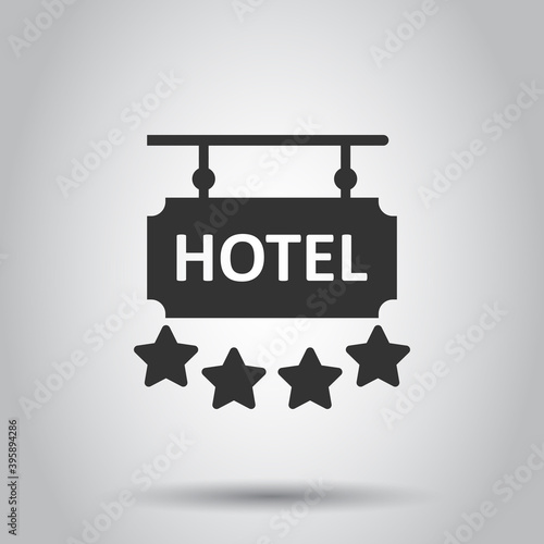 Hotel 4 stars sign icon in flat style. Inn vector illustration on white isolated background. Hostel room information business concept.