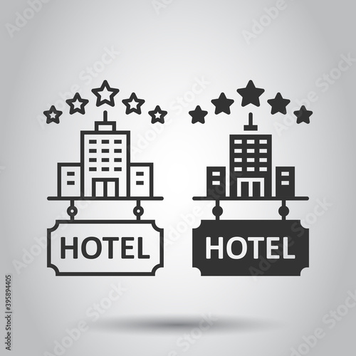 Hotel 5 stars sign icon in flat style. Inn building vector illustration on white isolated background. Hostel room business concept.