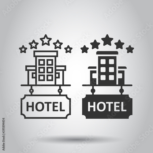 Hotel 5 stars sign icon in flat style. Inn building vector illustration on white isolated background. Hostel room business concept.