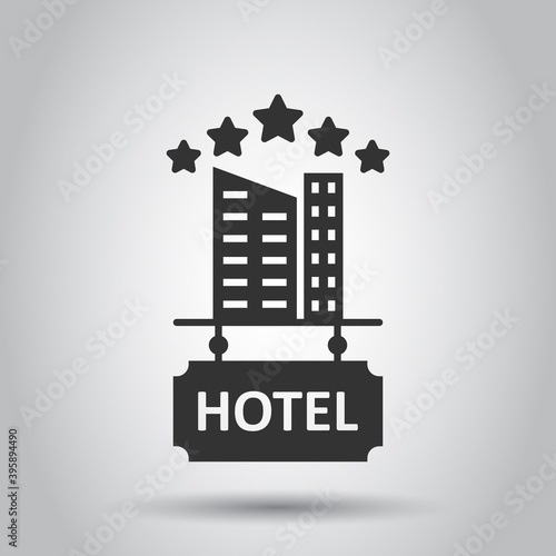 Hotel 5 stars sign icon in flat style. Inn building vector illustration on white isolated background. Hostel room business concept.