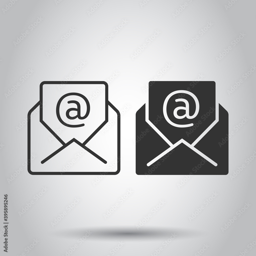Email message icon in flat style. Mail document vector illustration on white isolated background. Message correspondence business concept. Email message icon in flat style. Mail document vector illustration on white isolated background. Message correspondence business concept.