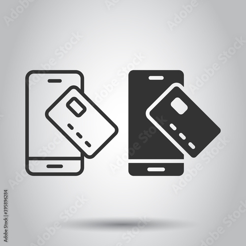 Smartphone paying icon in flat style. Nfc credit card vector illustration on white isolated background. Banking business concept.