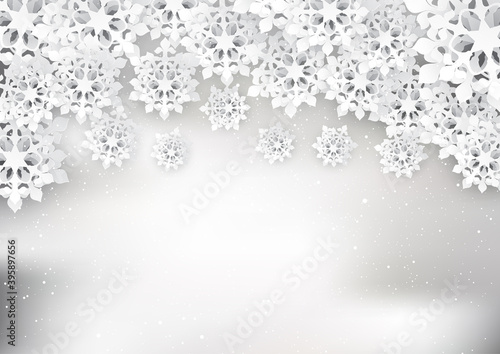 Christmas snowflakes background in papercut style