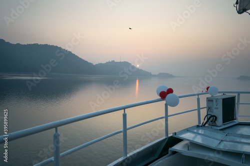 Sunset on river Bramhaputra  viewed from the river cruise in Guwahati