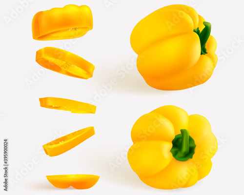 Hungarian pepper, realistic sweet papper. Capsicum habanero colorful paprika isolated on light background.