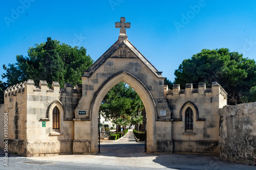 The main gate to the Capuccini Naval Cemetery also known as  Kalkara Naval Cemetery in Kalkara  Malta.