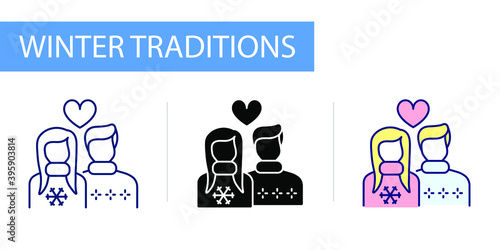 icons set, Hygge, couple in love