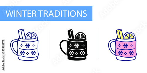 icons set, Hygge, a cup of hot mulled wine