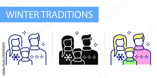 icons set, Hygge, family of three people