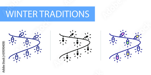 icons set, Hygge, christmas bulbs lights