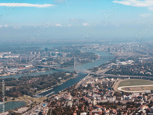 Belgrade, capital of Serbia, aerial panoramic view. © astrosystem