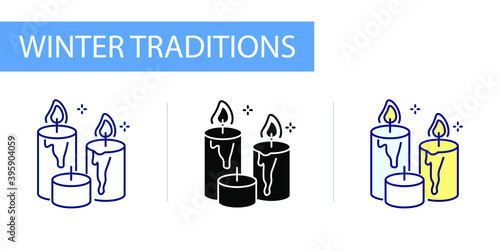 icons set, Hygge, three candles