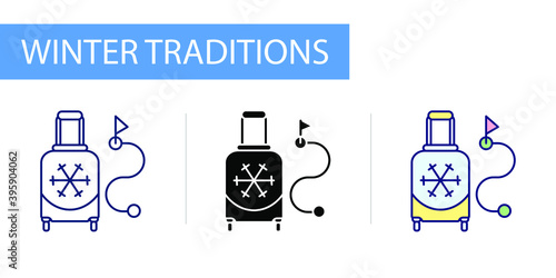 icons set, Hygge, travel suitcase