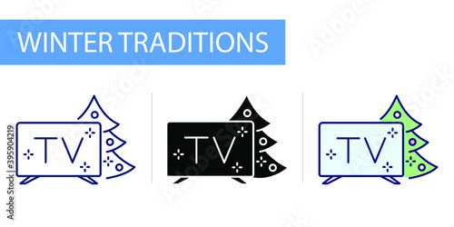 icons set, Hygge, watching holiday TV programs