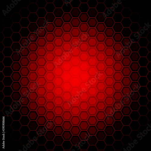 Hexagon mosaic background, abstract red honeycomb dark vector design.