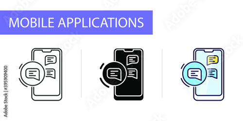 mobile application, text chat icons set