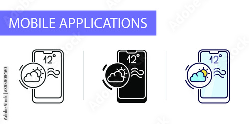 mobile application icons set, forecaster, weather forecast