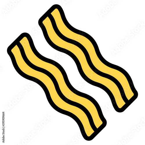 
Pork meat strips, flat icon of bacons 
