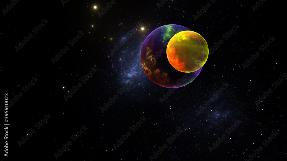 3D illustration of abstract fractal for creative design looks like planets