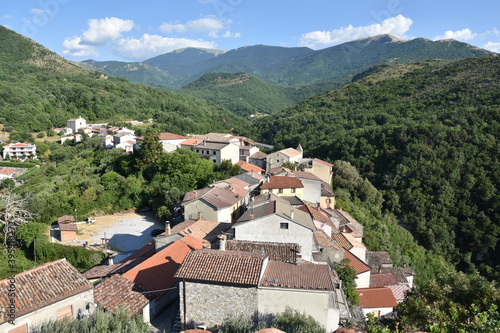 Panoramic view of Viggianello, a village in the mountains of the Basilicata region, Italy.