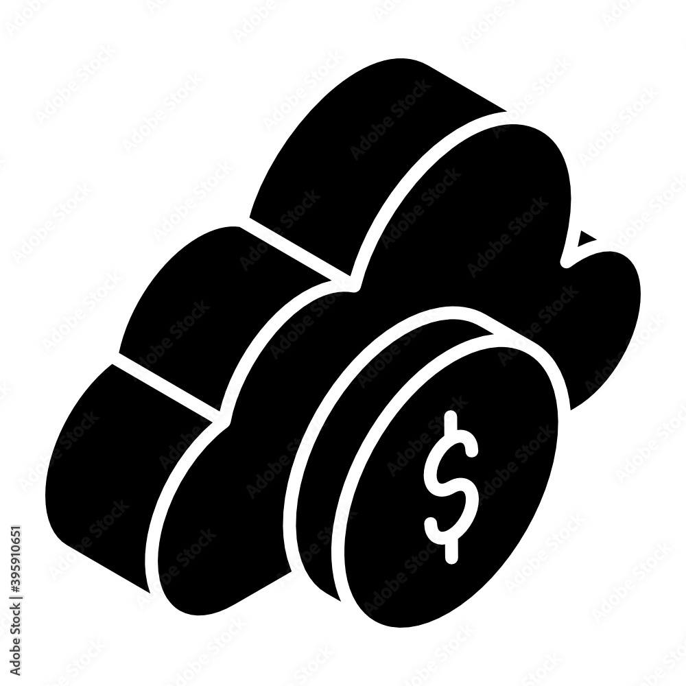 Cloud payment glyph isometric icon showing dollar
Cloud payment glyph isometric icon showing dollar