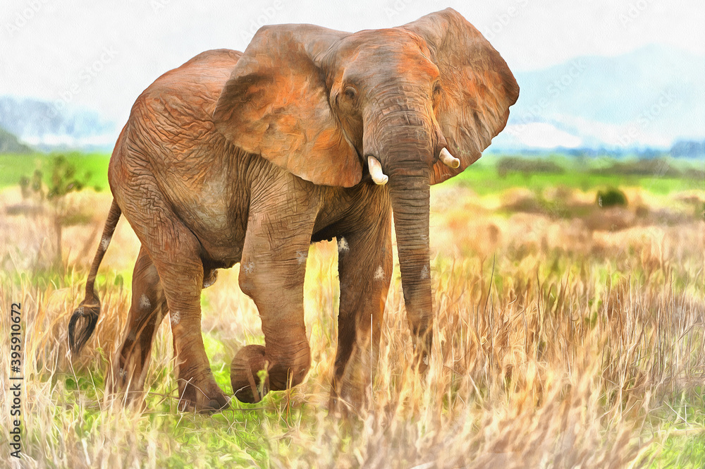 African Elephant colorful painting looks like picture