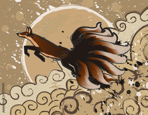 japanese mythology magical kitsune nine tails fox 