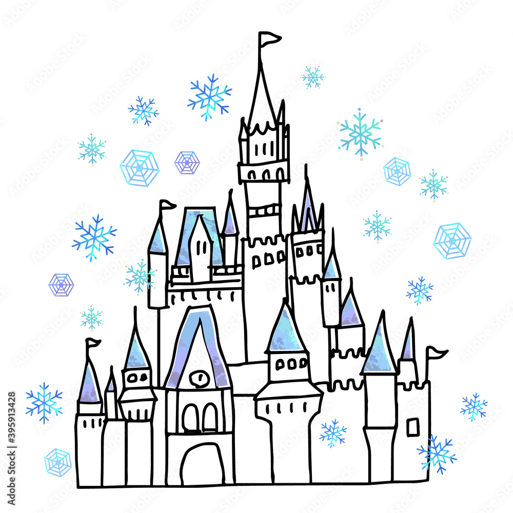 冬のシンデレラの城と雪の手書き線画イラスト Stock Vector Adobe Stock