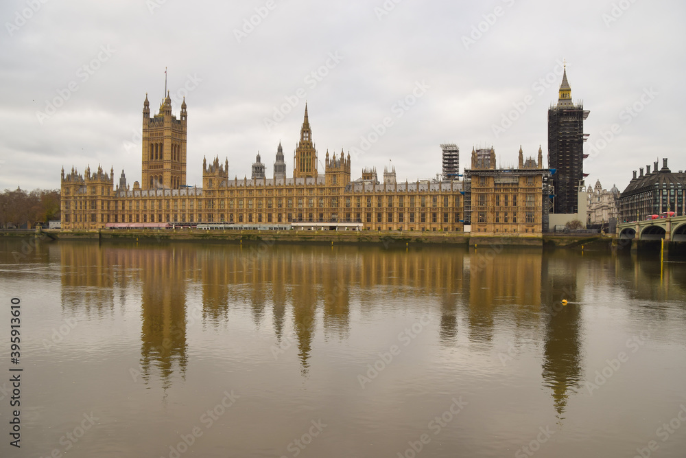 Houses of Parliament, Big Ben and River Thames daytime view, London, United Kingdom 2020