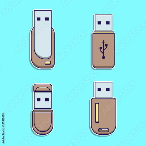 Set cute usb flashdisk illustrations