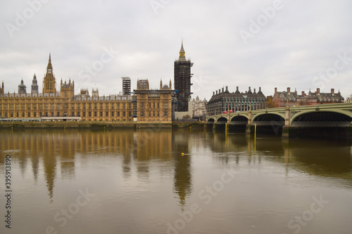 Houses of Parliament, Big Ben, Westminster Bridge and River Thames daytime view, London, United Kingdom 2020